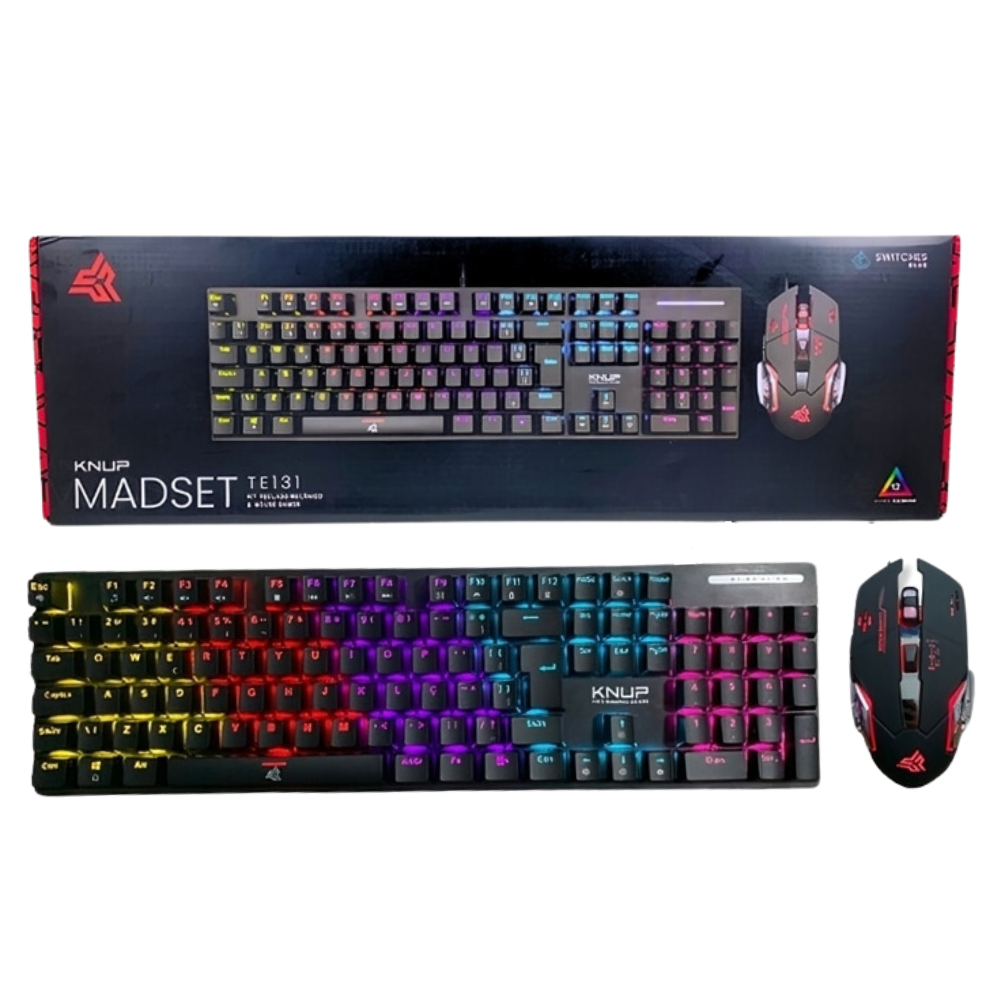 TECLADO MECANICO E MOUSE GAMER COM FIO KP-TE131 MADSET KNUP PRETO